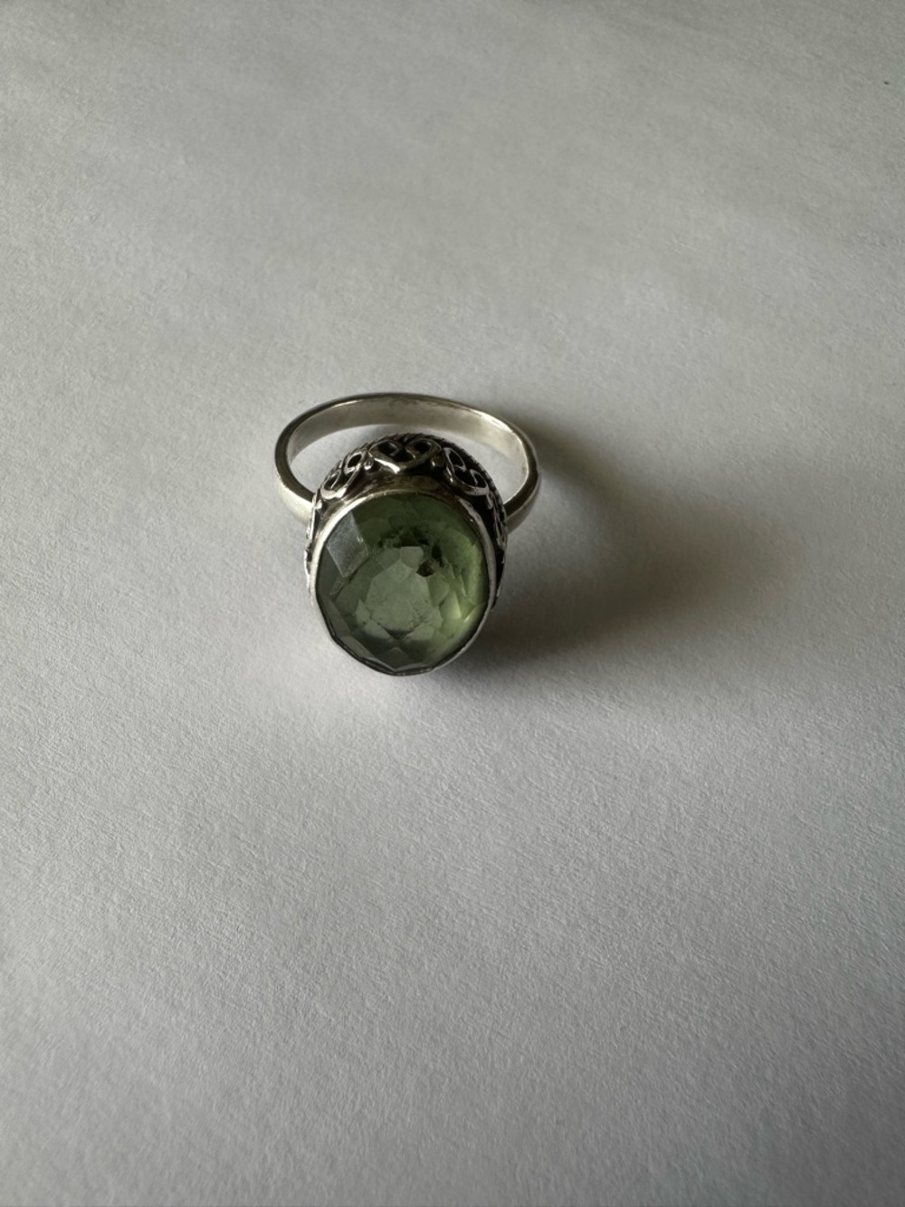 Vintage Sterling Silver Ring with Green Gemstone Size 9